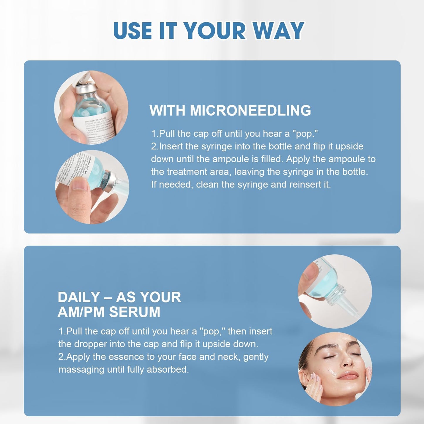 Stem Cell Facial Serum for Anti-Aging and Wrinkle Care, 2 Pack Microneedling Serum Ampoules for Hydrated, Smooth & Rejuvenated Skin