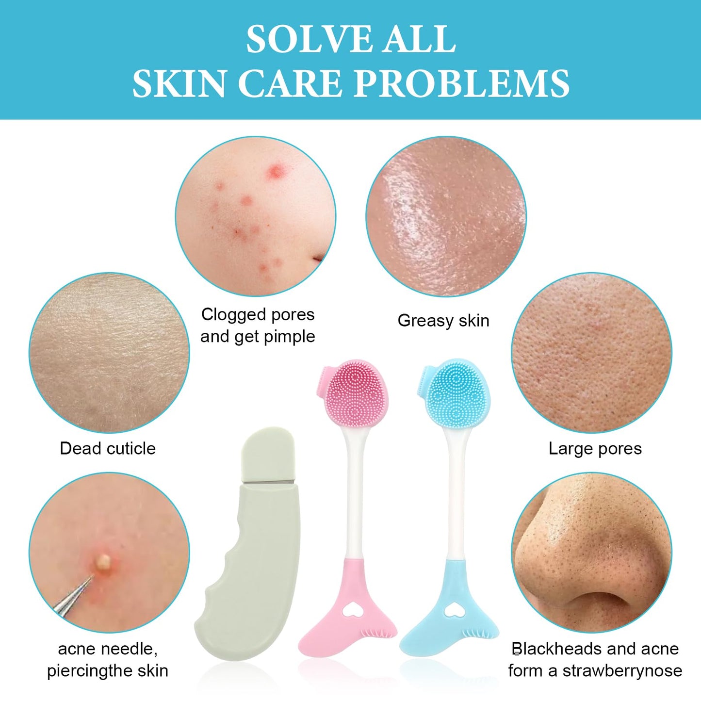 3-in-1 Pore Cleansing Brush Set, Deep Facial Cleansing Brush,Face Scrubber, Face Spatula, Skin Care, Assisted Makeup, Women&Man