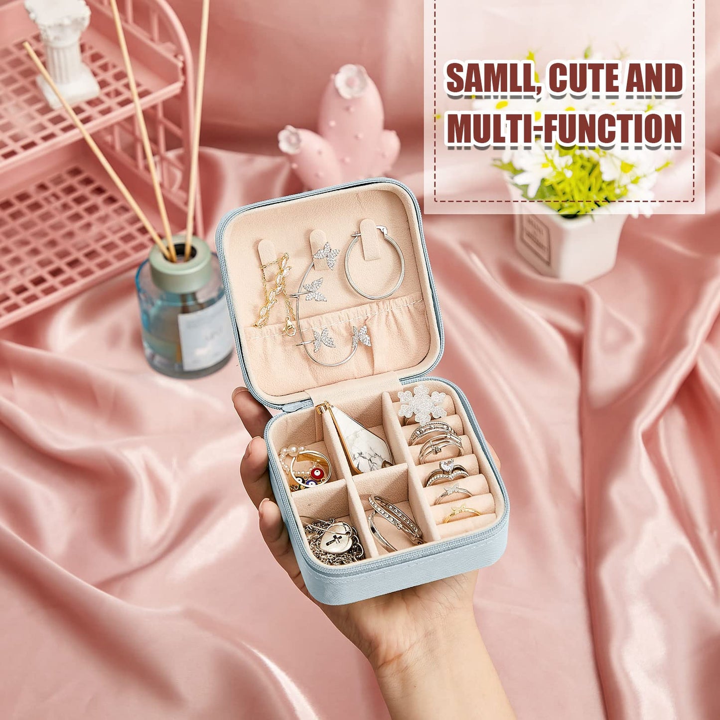 12 Pcs Travel Jewelry Case Bridesmaid Gift Boxes Jewelry Travel Organizer Small Jewelry Box Mini Storage Organizer Storage Box for Women Girls Bridesmaid Gift(Light Blue)