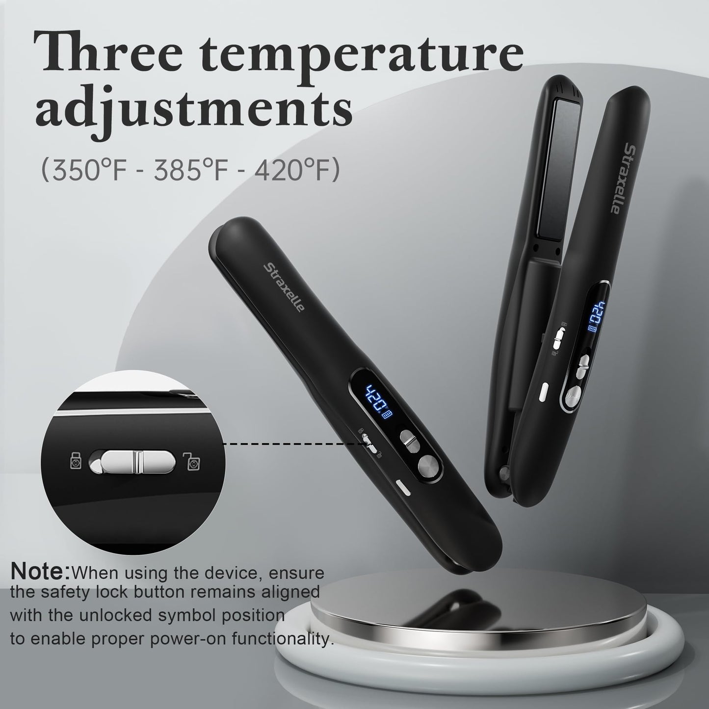 Cordless Hair Straightener and Curler 2 in 1, Portable Mini Flat Iron Adjustable 350°F-420°F Mini Travel Hair Straightener LED Display/5000mAh Ceramic Flat iron hair straightener for Women Men (Black)