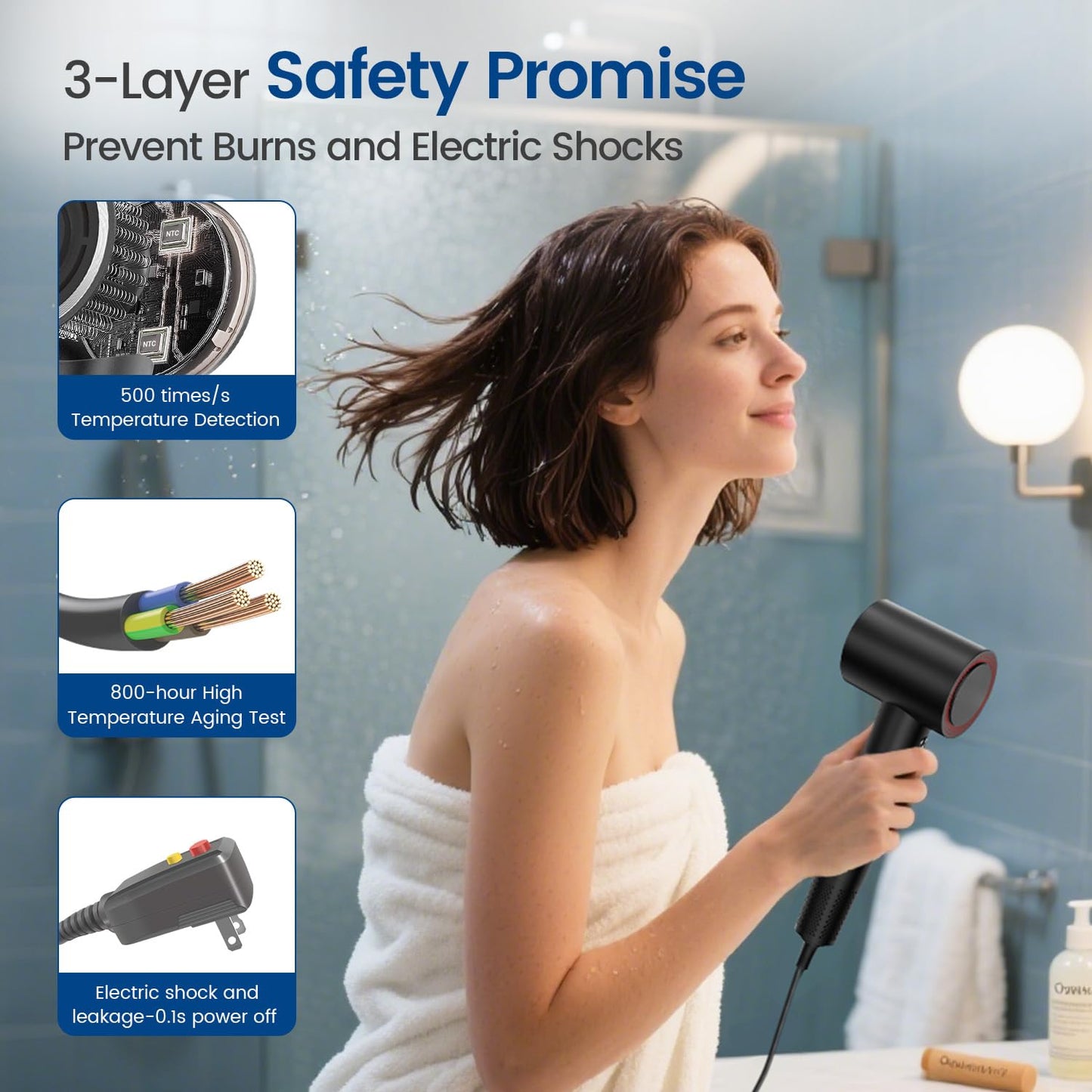 Hair Dryer with Diffuser,1-5min Fast Dry by 1400w, 3 Heat/Cool Wind Level,0.86lb Lightweight, 49db Low Noise,1.5 Billion Plasma, Industry-Leading High-Speed Brushless Motor Blow Dryer for Home Travel