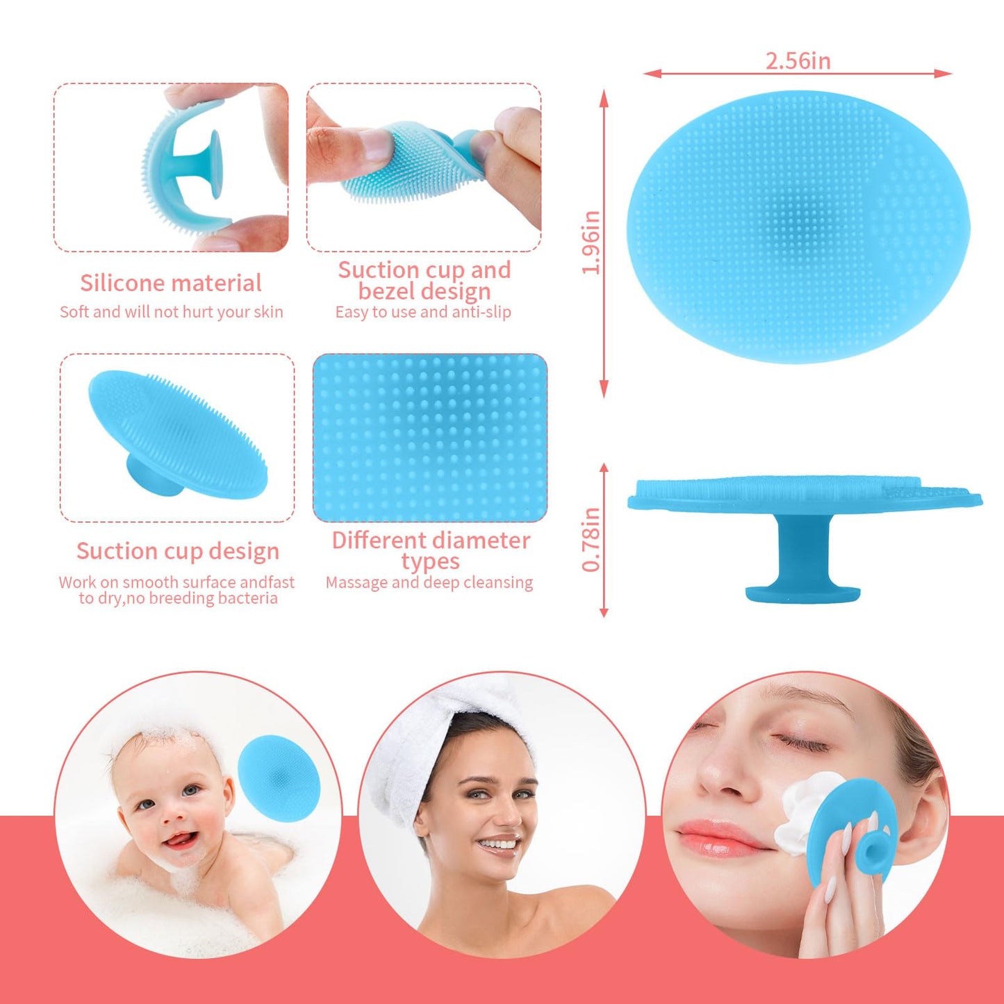 3 Pcs Lip Scrub Brush with Silicone Facial Cleansing Brush,2 Pcs Face Scrubber Gentle Exfoliating,Removing Blackhead,Massaging