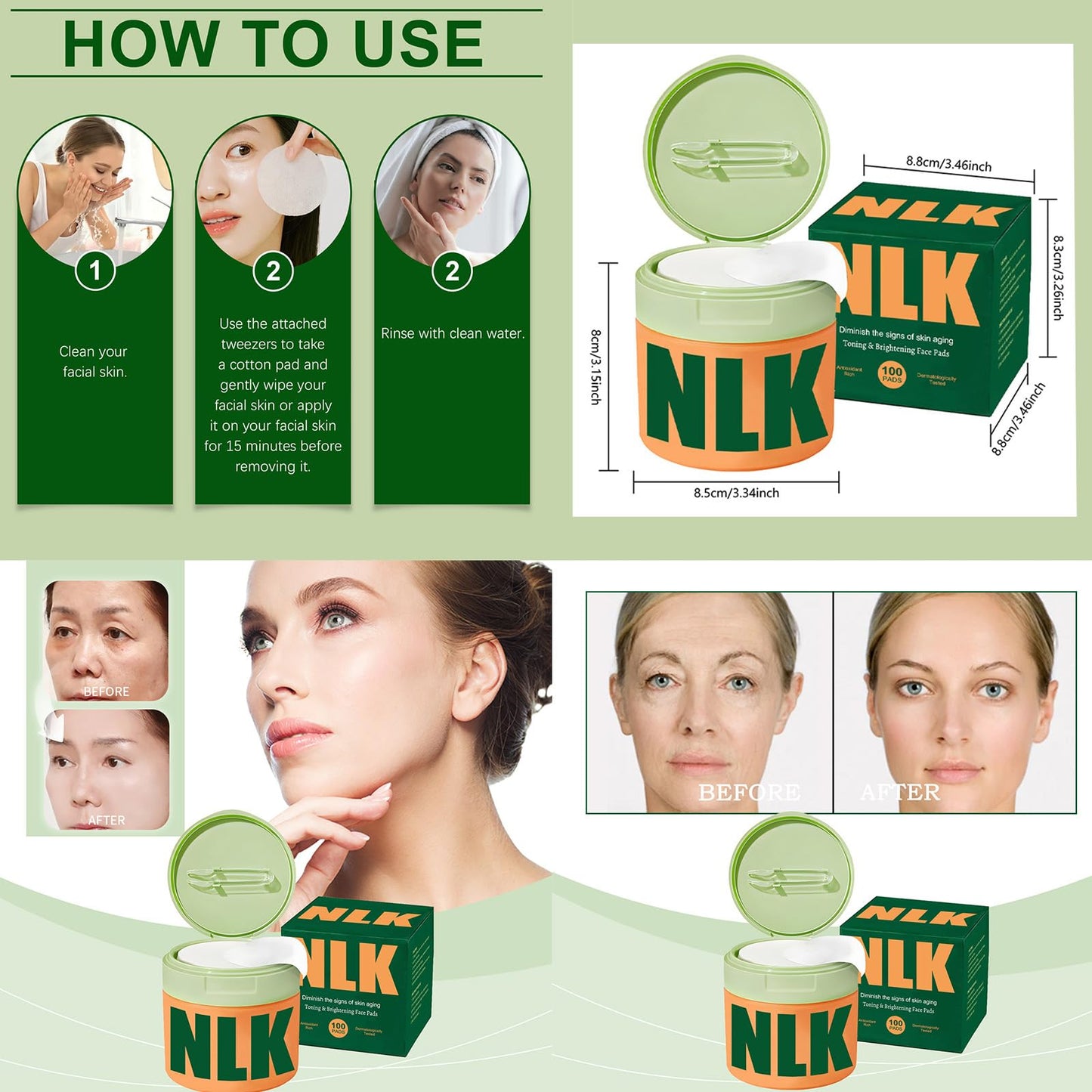 Korean Skincare Toner Pads – Anti-Aging Facial Pads for Dark Spots & Wrinkles – Hydrating Treatment with Snail Mucin, Centella & Niacinamide – 100 Count with Tweezers