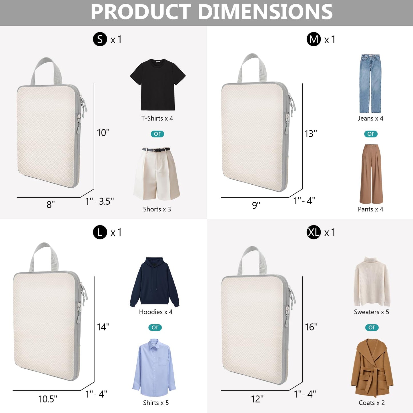 Compression Packing Cubes for Travel, 4 Set Suitcase Organizer Bags for Luggage, Lightweight Luggage Organizer Bags, Travel Cubes for Carry on, Off-White