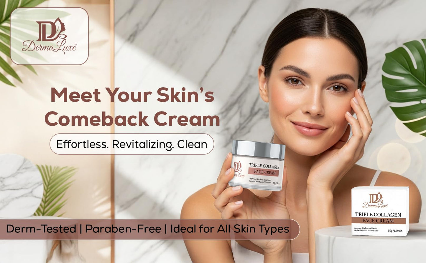 DermaLuxe Triple Collagen Face Cream – Anti-Aging Moisturizer with Hyaluronic Acid, Salmon DNA PDRN & Niacinamide – Deep Hydration, Firming, Wrinkle Repair Cream for Aging Skin, Women & Men. 1.7oz