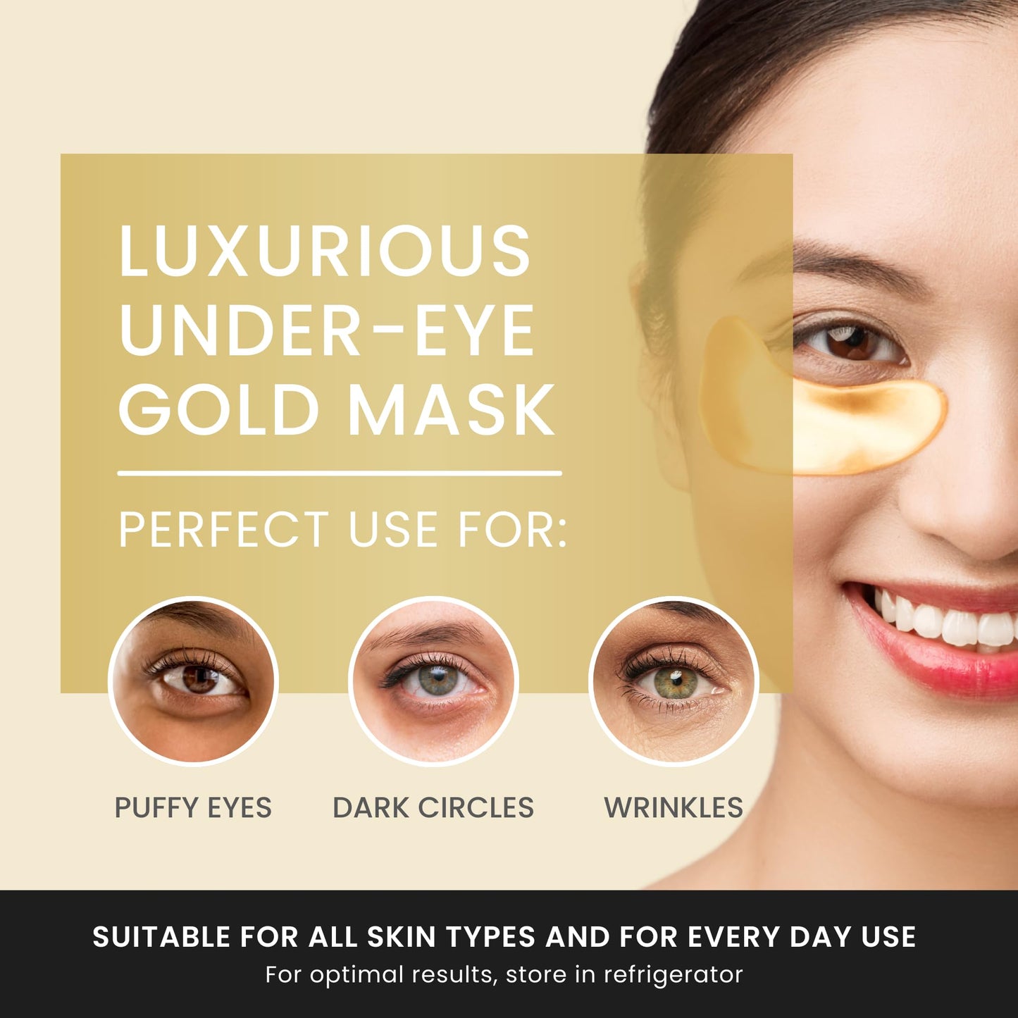 24K Gold Under Eye Patches, Eye Mask,Eye Patches for Puffy Eyes and Dark Circles, Eye Masks Skincare (16 Pair (Pack of 1))