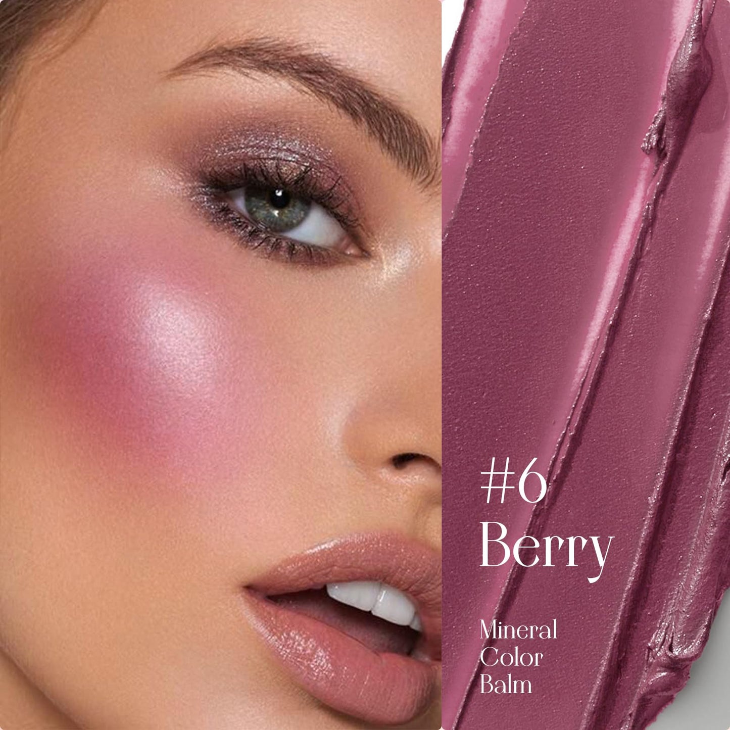 Mineral Color Balm, SPF 35 Multi Color Stick for Lips, Cheeks& Eyes, Blendable Creamy Lightweight Formula, Buildable Shimmer Finish, Multiuse Makeup Stick, Berry