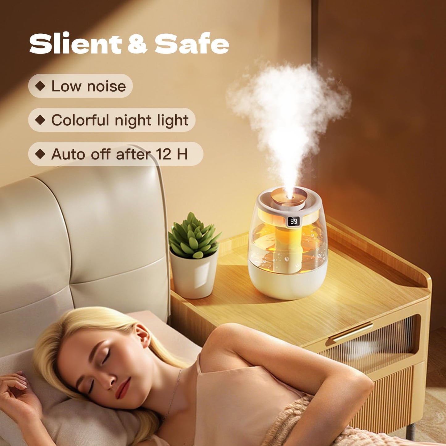 SwiftCool Double Spray Air Humidifier for Bedroom, 2L Quiet Cool Mist Humidifier for Plants Dorm Room Office Home Car Personal Humidificador with Digital Display 3 Mist Modes & Night Light