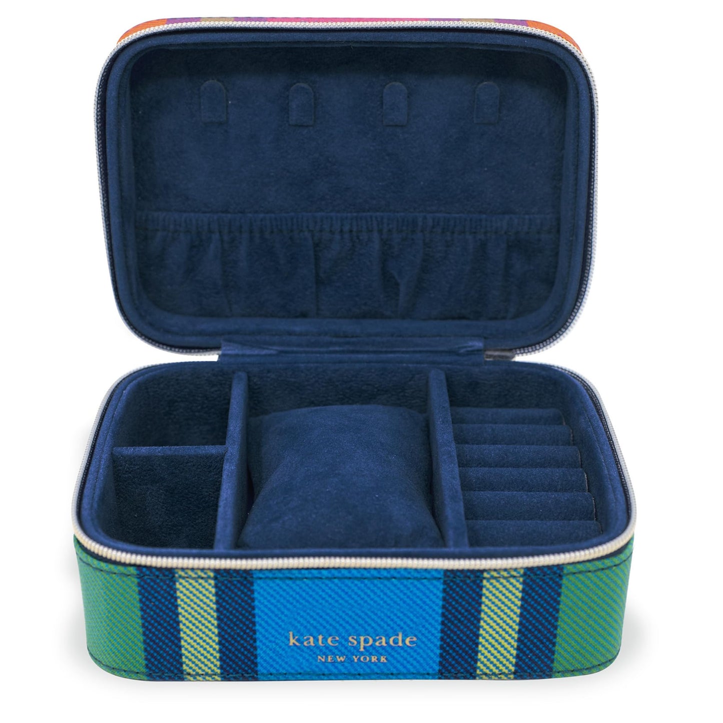 kate spade new york Black Travel Jewelry Case, Small Jewelry Box to Organize Rings, Necklaces, Earrings, Grand Plaid Duo