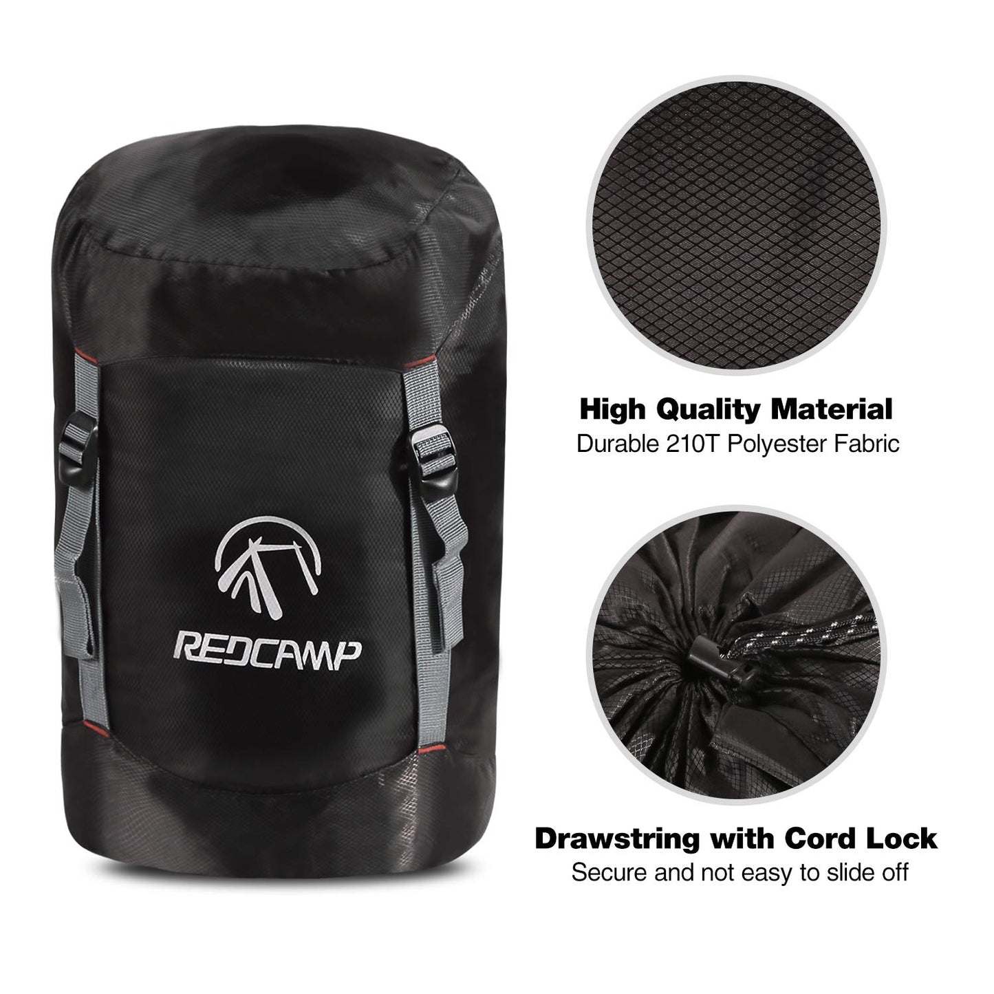 REDCAMP Compression Stuff Sack, 17L Lightweight Sleeping Bag Compression Sack Great for Backpacking, Hiking and Camping, Black