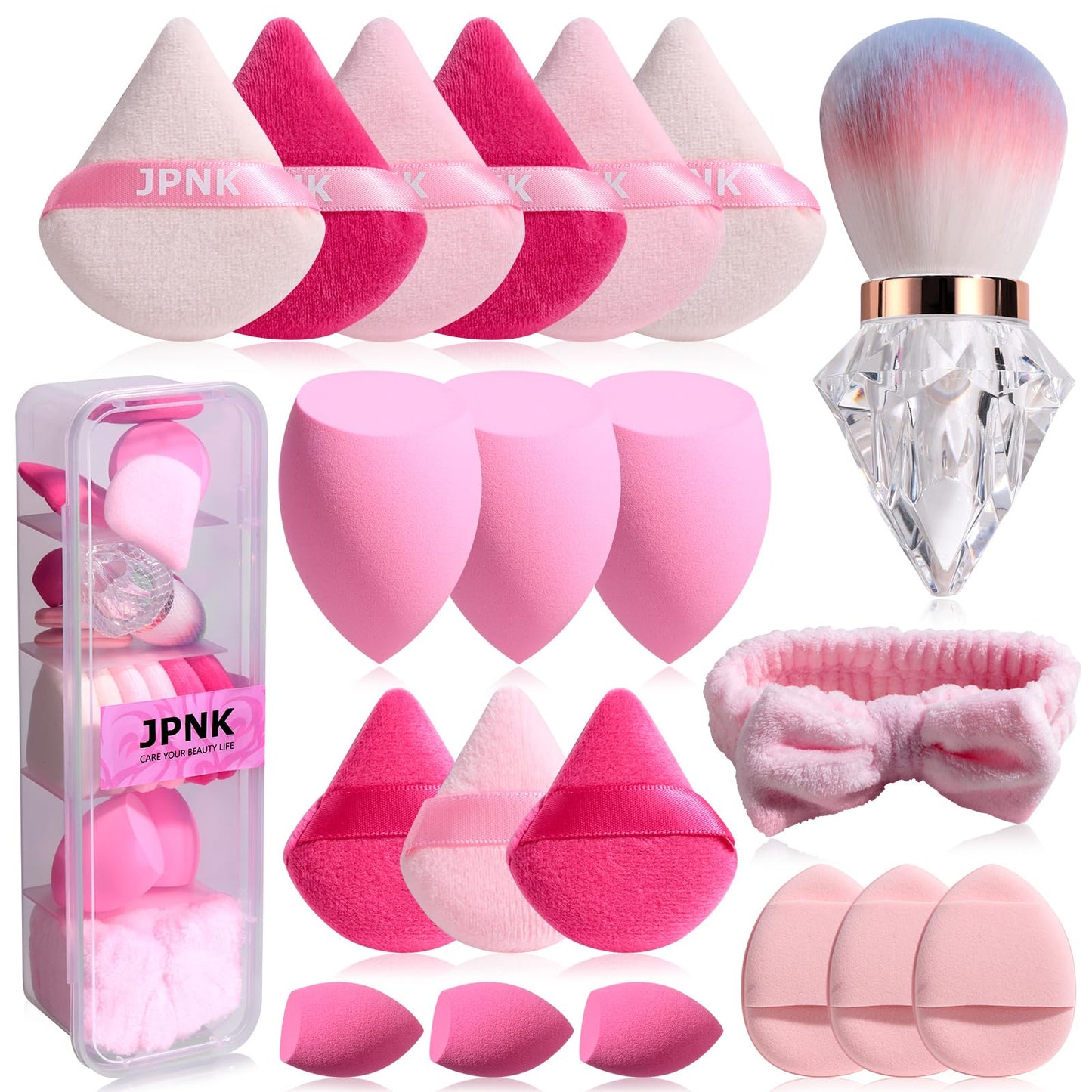 JPNK 20PCS Makeup Sponges Set with Powder Puff Brush for Liquid, Cream, and Powder And Small Mini Figure Makeup Sponge