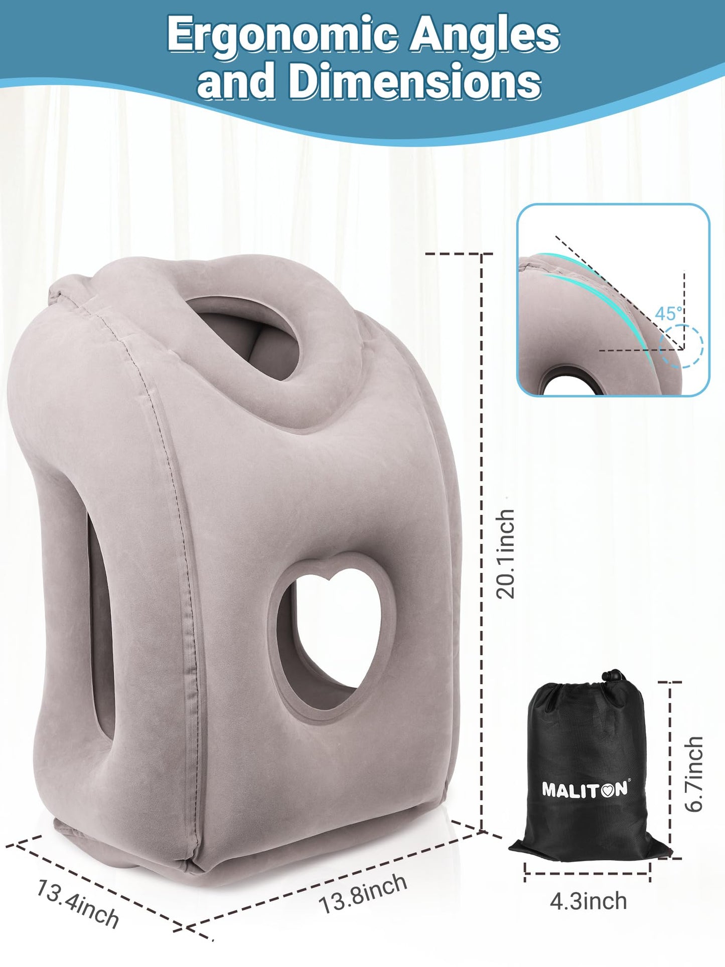 Maliton Inflatable Travel Pillow for Airplane Comfortable Sleeping to Relieve Neck and Shoulder Pain, Support Head Inflatable Pillow for Long Flights, Used for Airplanes, Cars, Trains, Office(Grey)