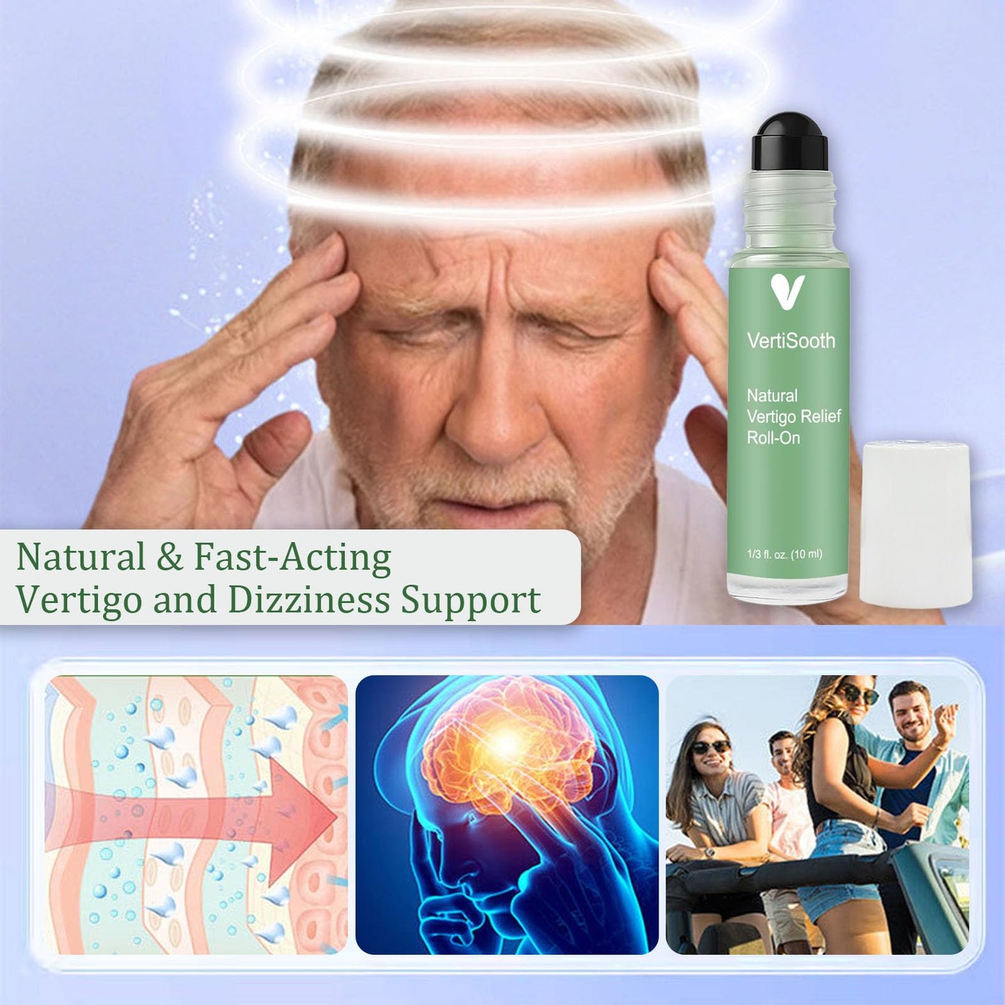 Vertisoothe Anti-Dizzy Roll-On, Natural Vertigo Relief Roll-On, Vertigo and Dizziness Support Roller with Lavender, Ginger, Mint Essential Oil, Easing Nausea, Fast-Acting Combat Travel Sickness (2Pcs)