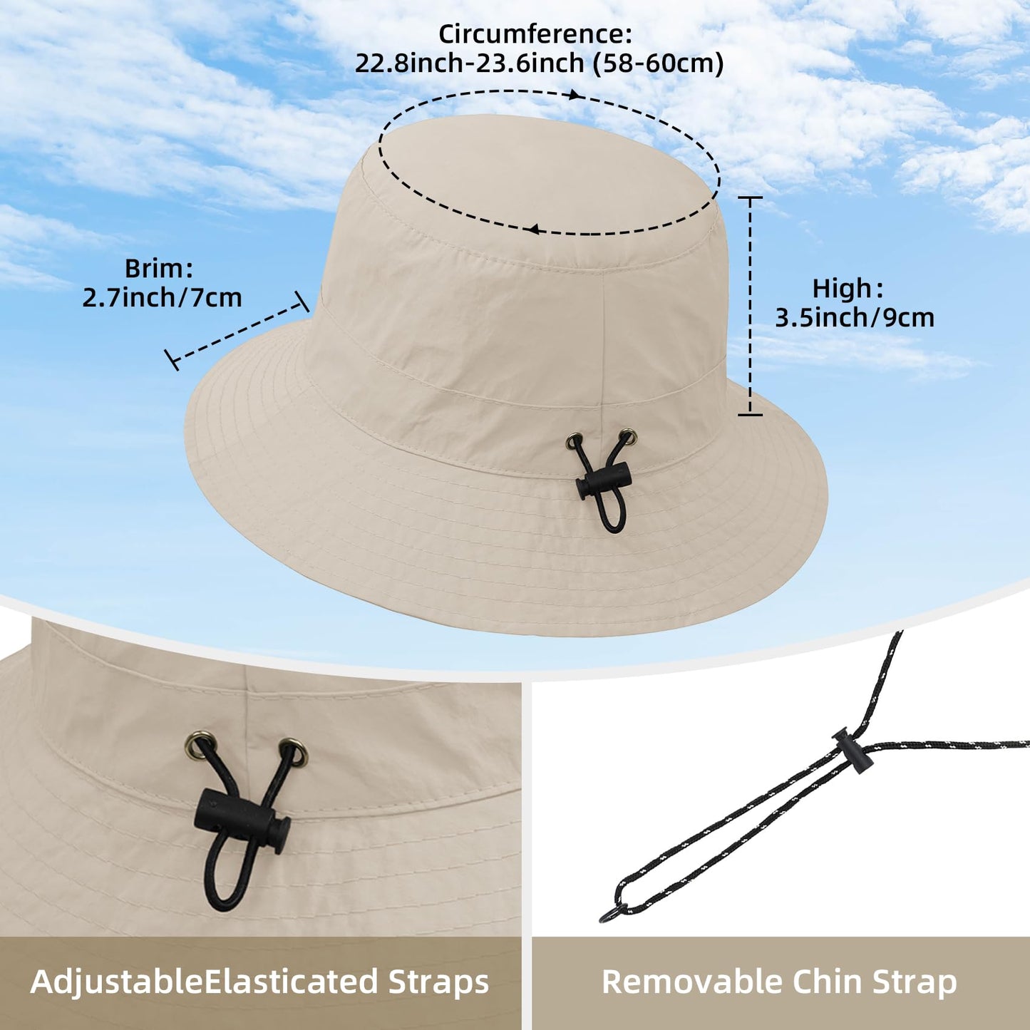 Durio Waterproof Bucket Hats for Woman UPF 50+ Sun Hat UV Protection Packable Rain Hats for Women Lightweight Hiking Hat Beige One Size