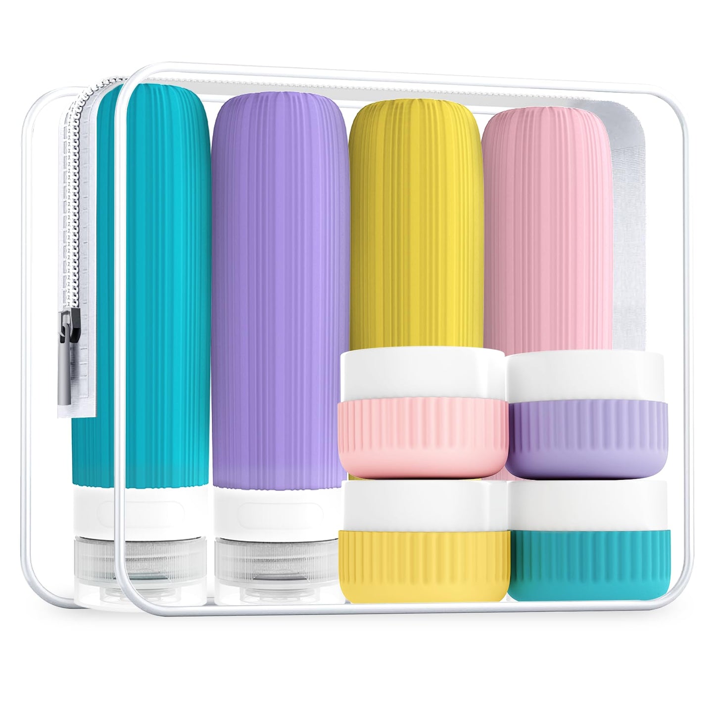 Travel Bottles for Toiletries, Leakproof Silicone Squeezable Cosmetic Liquids Bottles in Travel Size with Clear Bag, TSA Approved Refillable Cosmetic Container Kits for Shampoo and More