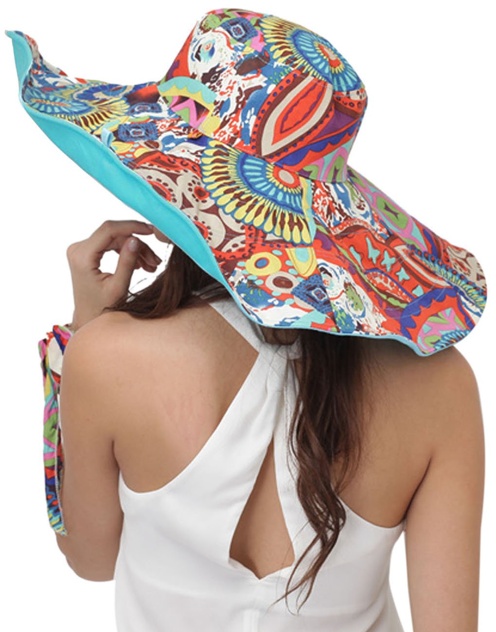 Women's Foldable Floppy Reversible Travel Beach Sun Visor Hat Wide Brim UPF 50+ Blue