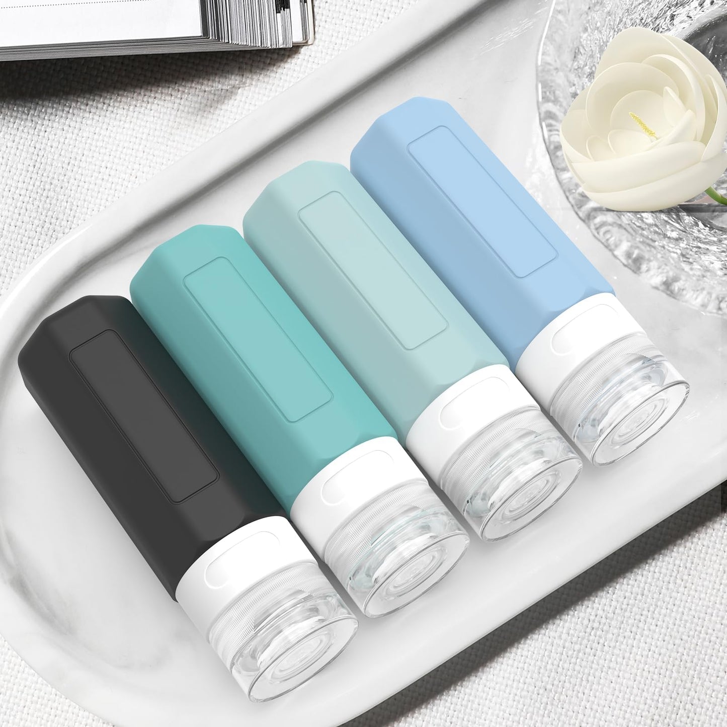 Redfly Travel Bottles for Toiletries, Tsa Approved 3oz Travel Size Containers, Leak Proof Silicone Squeezable Containers for Toiletries, BPA Free Refillable Essentials for Shampoo Conditioner Gray