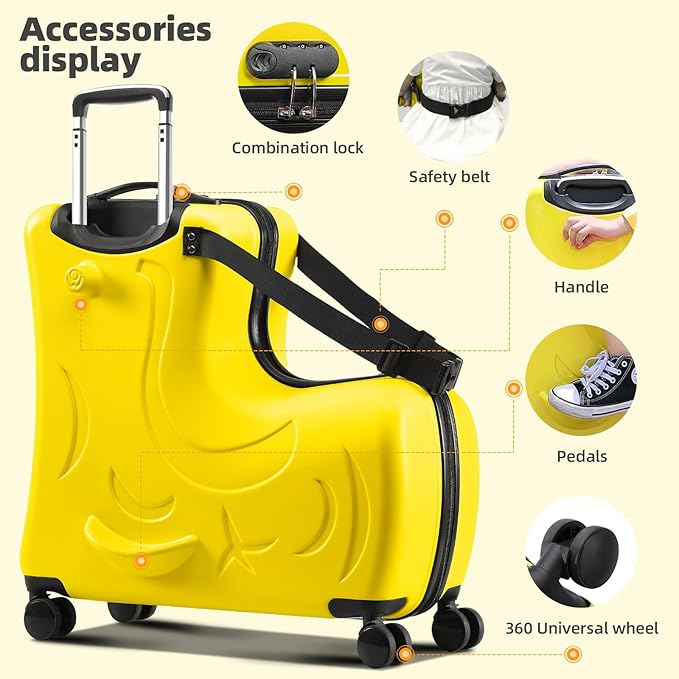 Kids Ride On Suitcase with Wheels, Scooter Luggage for Toddlers Travel, Durable Children's Suitcase for Boys & Girls Ages 2-12 Years