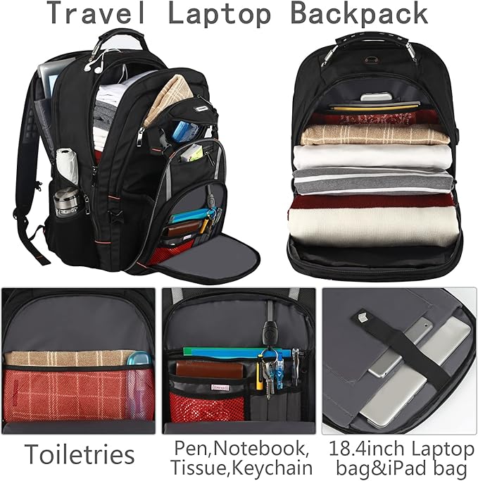 18.4 Inch Laptop Backpack,Extra Large Travel Backpack with USB Charging Port, RFID Anti Theft TSA Friendly Backpack,Water Resistant,Computer Bag for Women Men Notebook&Basketball