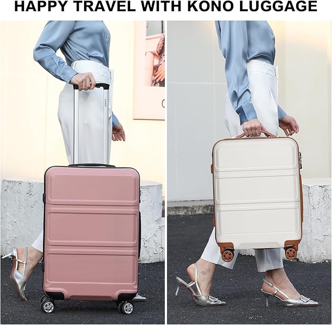 Kono Suitcase Set 3 Piece Luggage Set Expandable(only 28") Carry On Hardside Luggage with TSA Lock Spinner Wheels (Cream White, 6 piece set)