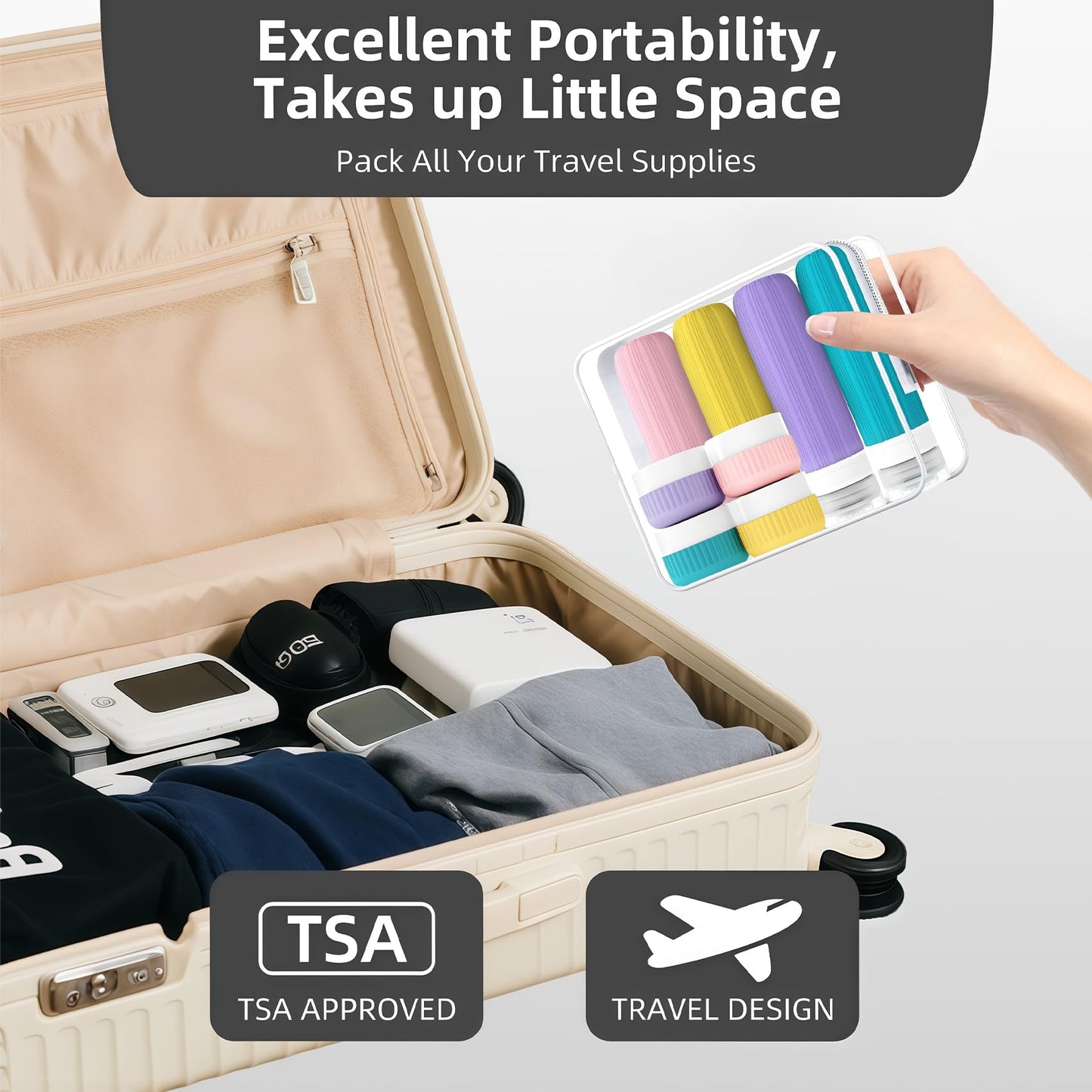 Travel Bottles for Toiletries, Leakproof Silicone Squeezable Cosmetic Liquids Bottles in Travel Size with Clear Bag, TSA Approved Refillable Cosmetic Container Kits for Shampoo and More