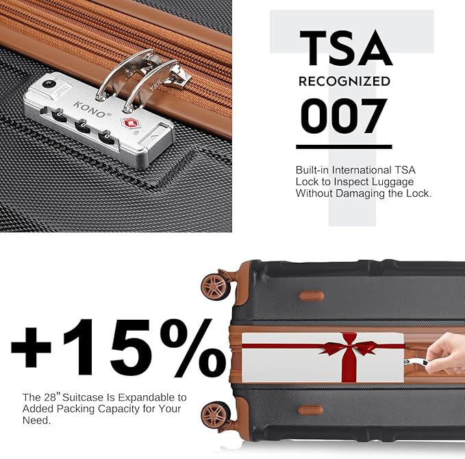 Kono Suitcase Set 3 Piece Luggage Set Expandable(only 28") Carry On Hardside Luggage with TSA Lock Spinner Wheels (Apricot Black, 6 piece set)