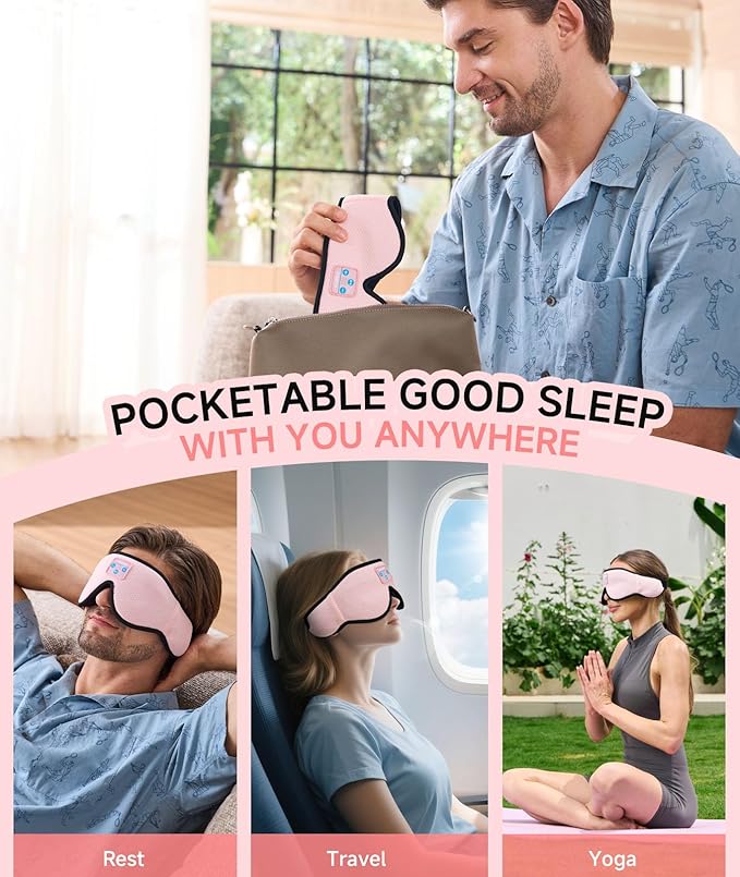 Voerou Sleep Headphones, 3D Wireless Bluetooth Eye Mask, Sleeping Headphones Earbuds for Side Sleepers with Ultra-Thin Stereo Speakers, Suitable for Sleep Office Nap Travel Meditation Cool Gadgets