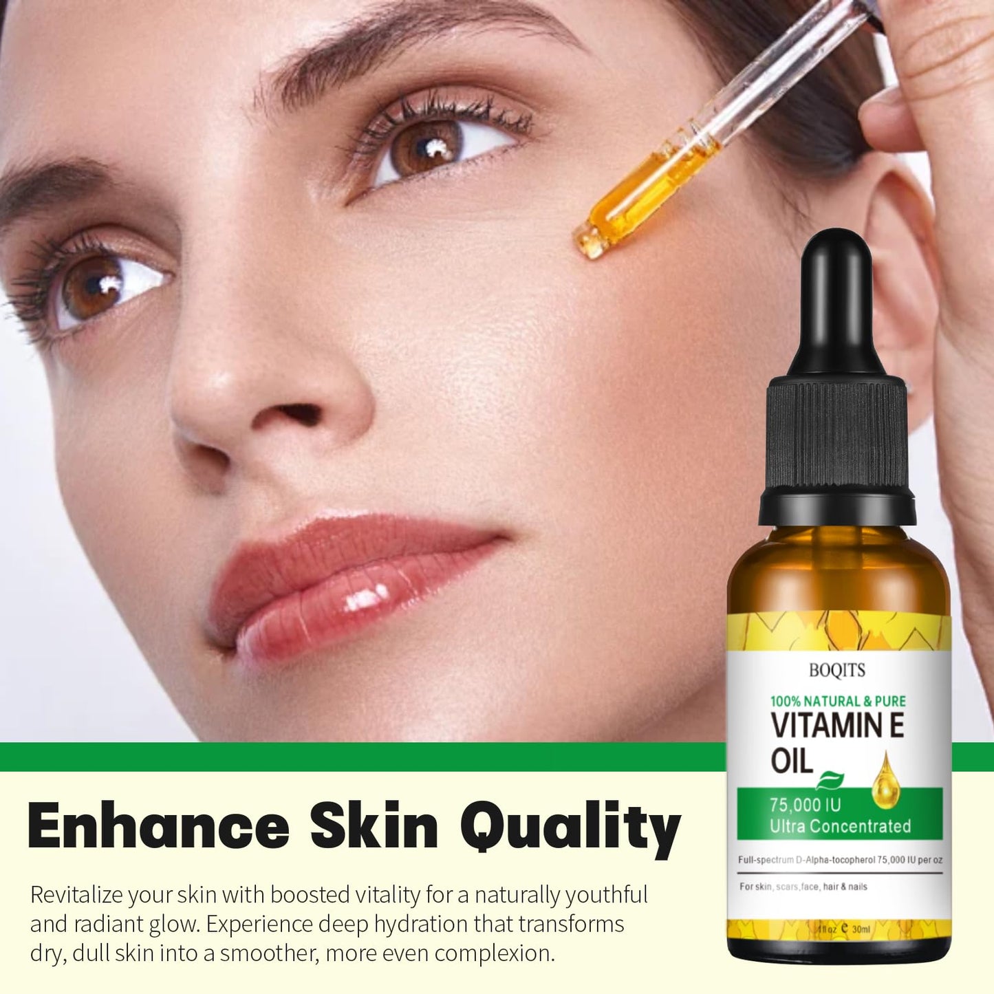 Vitamin E Oil Blend 75,000 IU, Pure Vitamin E Oil for Skin, Face and Scars, Body Bath Oils Moisturizing Dry Skin, Easy to Absorb (1 Pack)