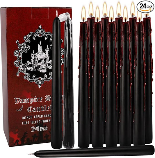 24 Pcs 10 Inch Vampire Blood Taper Candles Vampire Blood Candle, Ritual Spell Unscented Candle Halloween Spooky Decor for Haunted House, Gothic Theme Party.