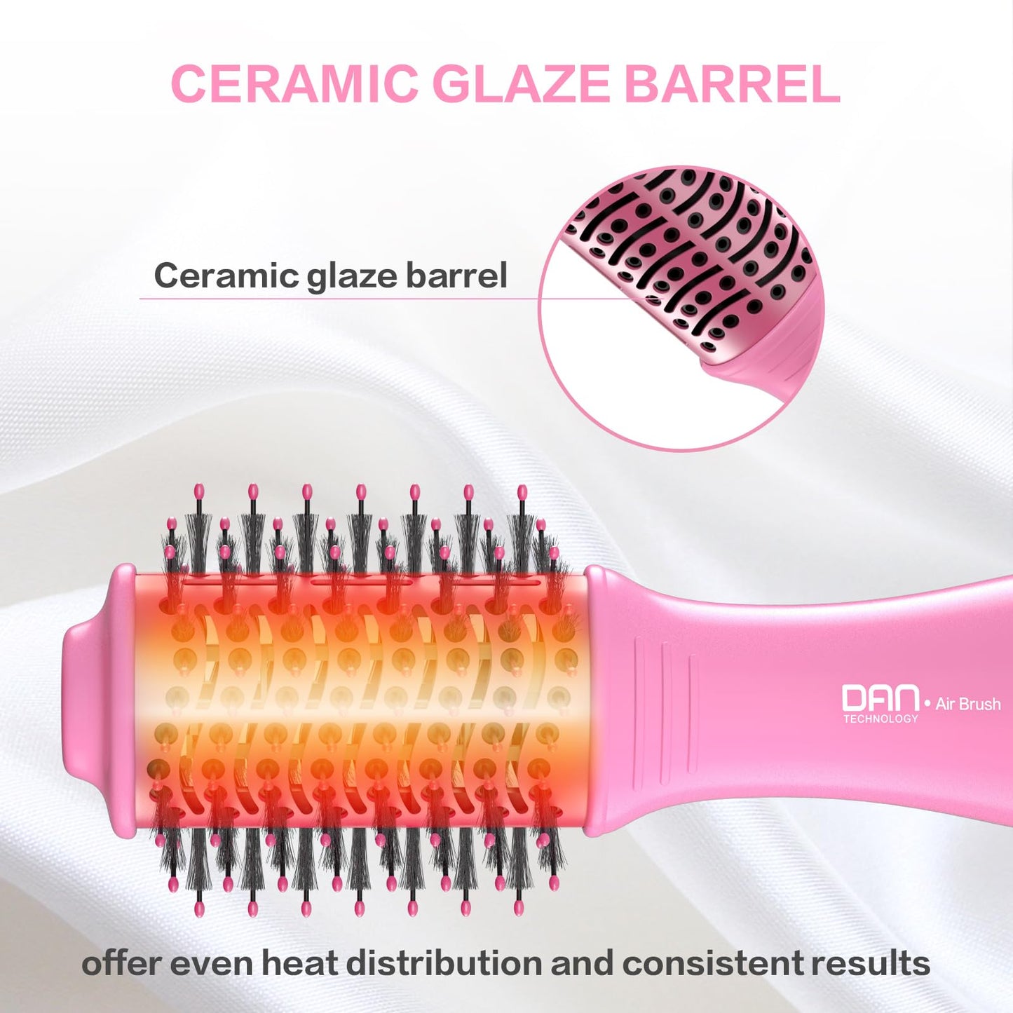Dan Technology Blow Dryer Brush Hair Dryer Brush Hot Air Blowout Brush 120V 3 Speeds Oval Shape Volumizer Straightener Brush Faster Drying Mini Size Lightweight (Pink)