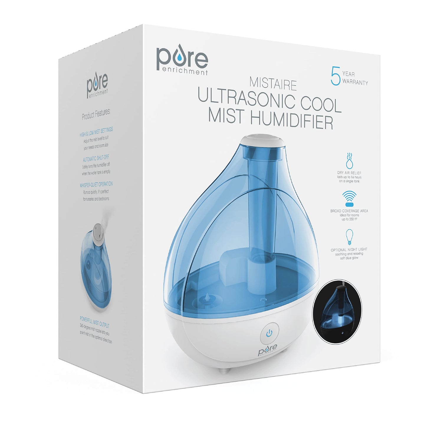 Pure Enrichment MistAire Ultrasonic Cool Mist Humidifier - Quiet Air Humidifier for Bedroom, Nursery, Office, & Indoor Plants - Lasts Up To 25 Hours