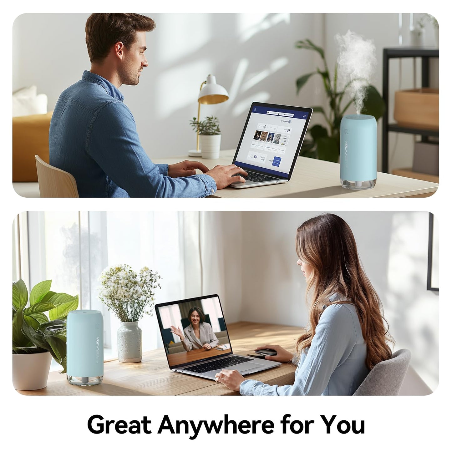 Portable Mini Humidifier, Small Personal Desktop Air Humidifier for Bedroom Home Plants Car indoor Office with 2 Mist Modes & Auto Shut-off(Blue)