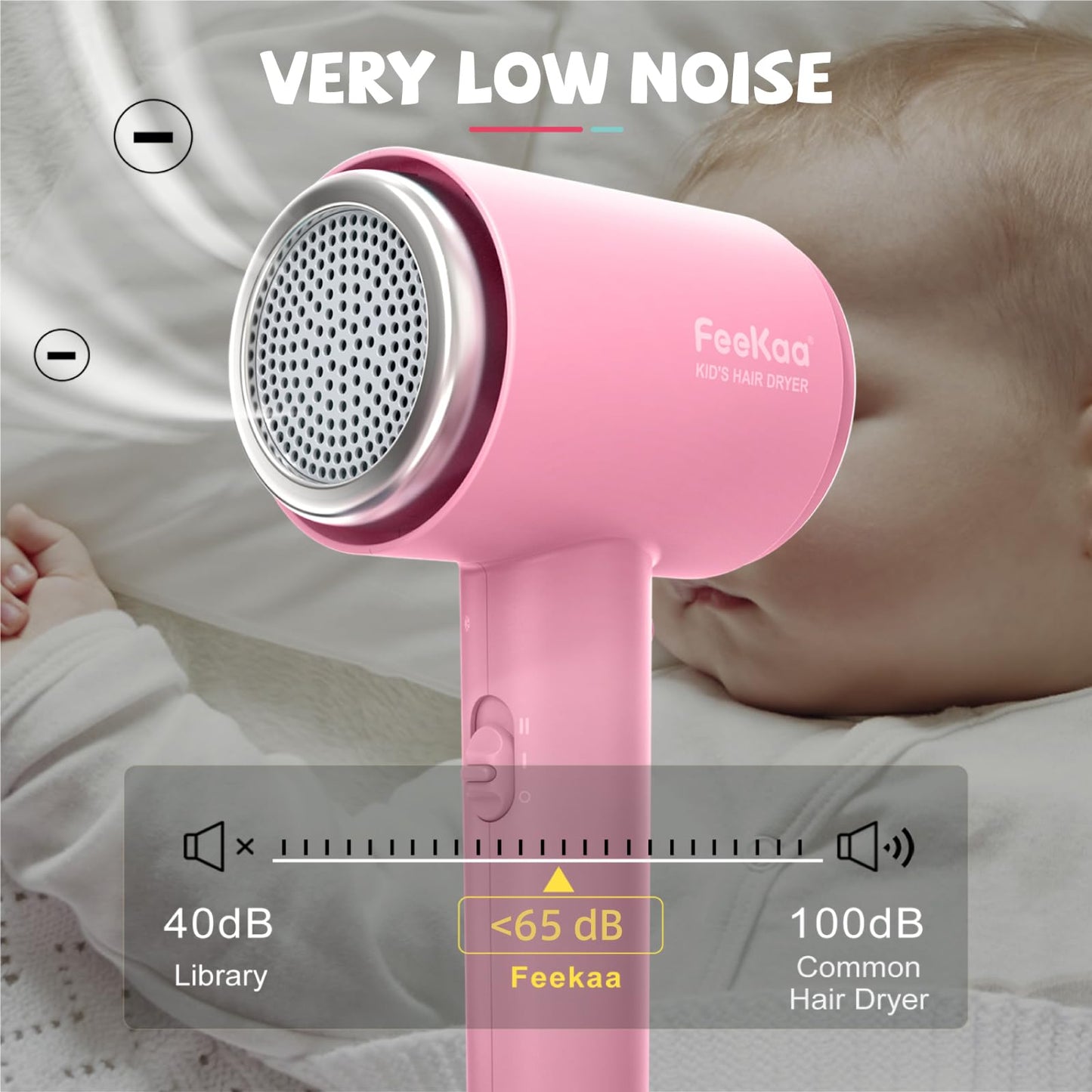 Feekaa Kids Hair Dryer, Portable Mini Blow Dryer with Diffuser, Quiet Small Hair Dryer for Children, Compact Kids Hairdryer with DIY Stickers Lightweight, Boy & Girl Birthday Gift, Pink