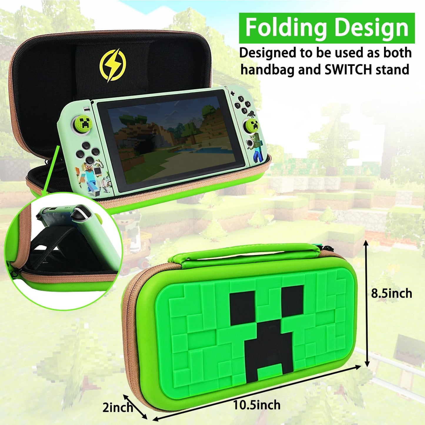 TIKOdirect Carrying Case for Switch OLED - Portable Travel Accessories With Soft Protective Case, Screen Protectors and 4 Thumb Grip Caps, Green