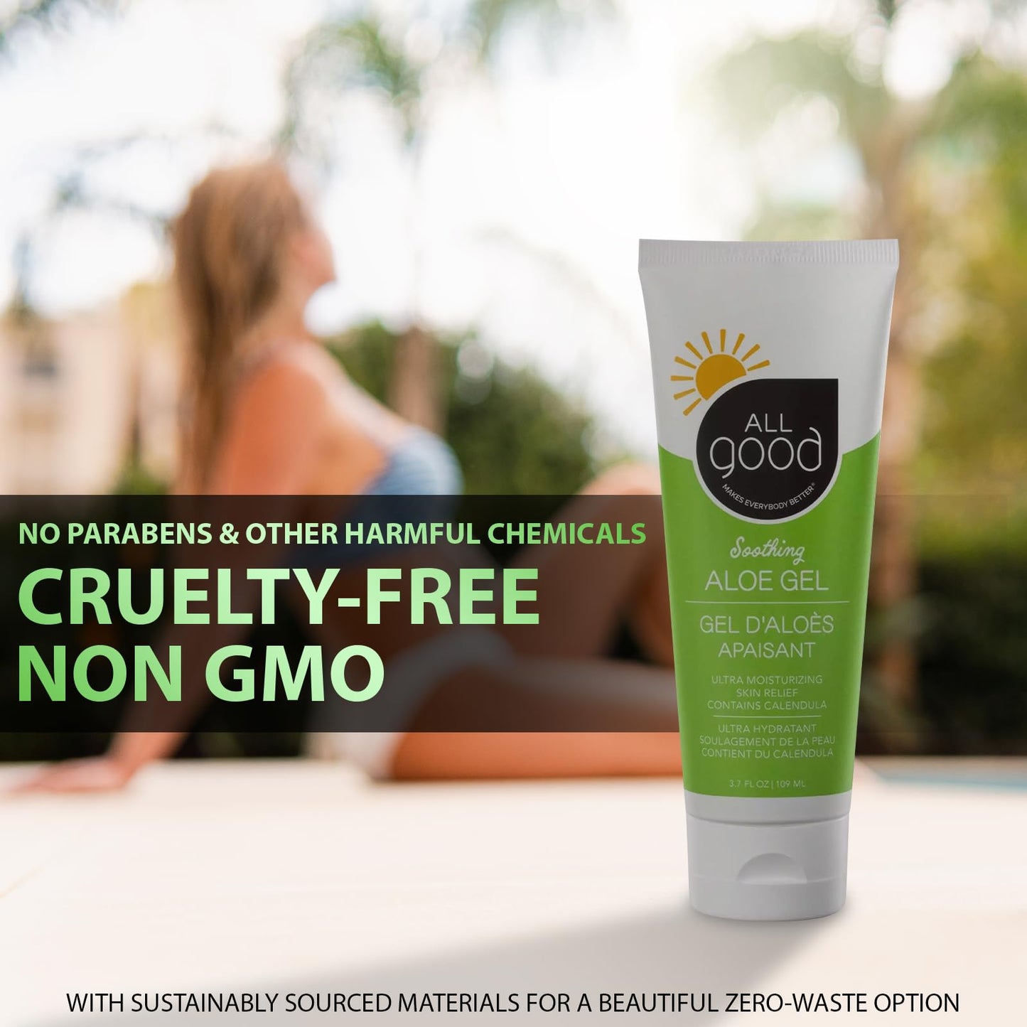 All Good Aloe Vera Gel | After Sun Lotion, Sunburn, Skin Repair | Moisturizing Organic Aloe for Skin Relief | Hydrating Hyaluronic Acid, Niacinamide (Vitamin B-3) Non GMO, Vegan | 3.7 oz (2-Pack)