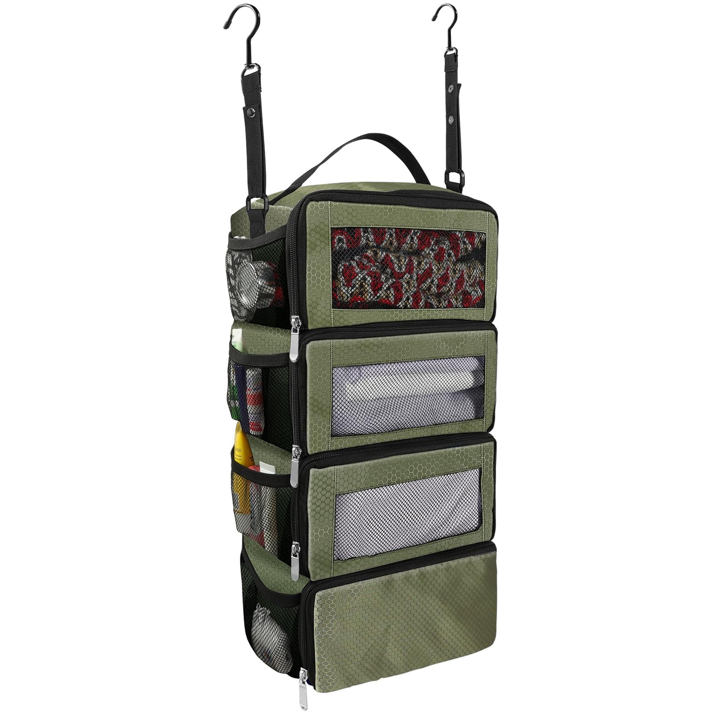 Olosar Suitcase Organizer, Travel Luggage Organizer Portable Hanging Travel Shelves Collapsible Hanging Compression Packing Cubes for Carry on Suitcase,Army Green