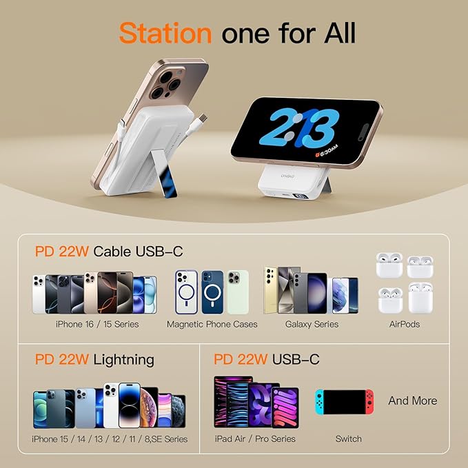 2025 Latest Portable Charger, 16800mAh Magnetic 15W Wireless Power Bank with 2 Built in Cables, LED Display Battery Pack Travel Essentials for iPhone 17/16/15/14/13/12/Pro/Mini/Pro Max