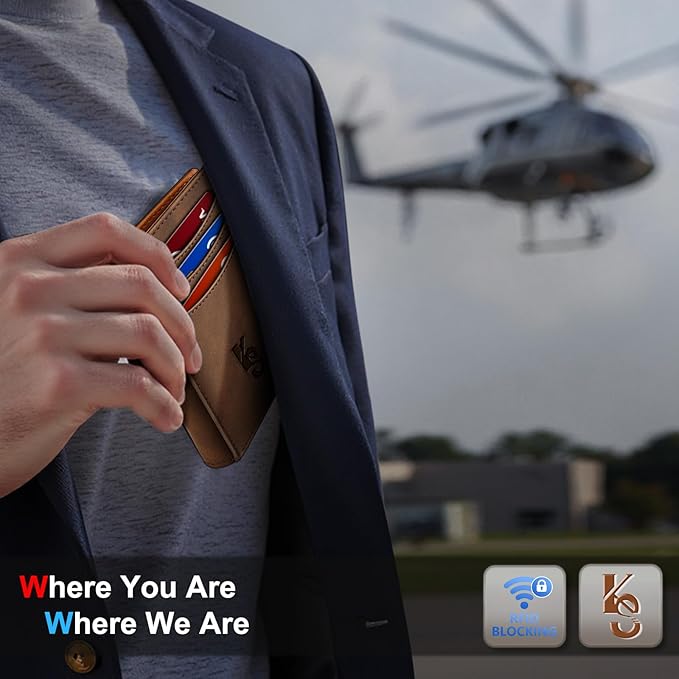 KEMISANT Men Wallet, Slim Leather Wallet Money Clip Magnetic Closure ID Windows 14Cards RFID Blocking