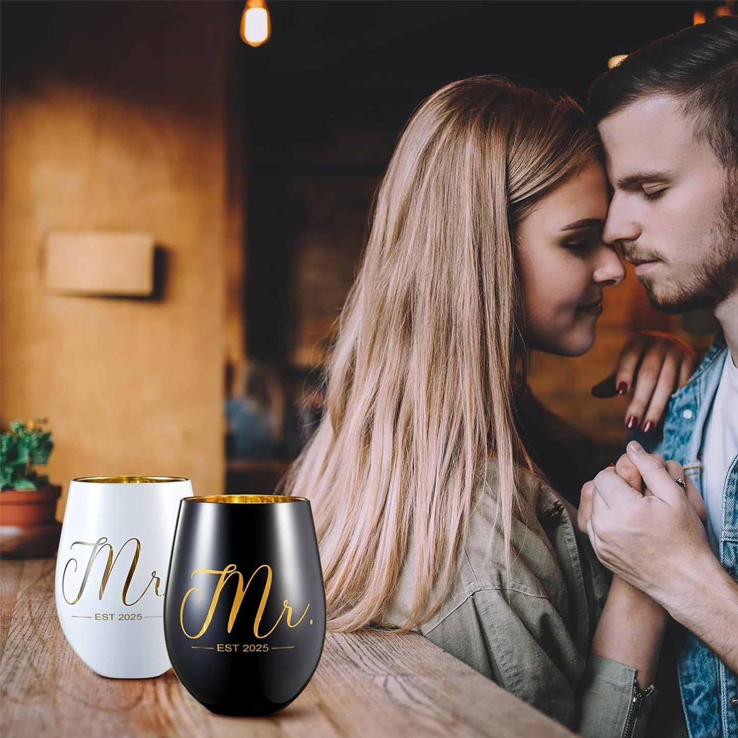 xilaxila Mr and Mrs EST 2025 Wine Glasses Gifts- Cool Engagement Gifts, Wedding Gifts for Couples, Bride and Groom, His and Hers- Bridal Shower Gifts for Bride To Be