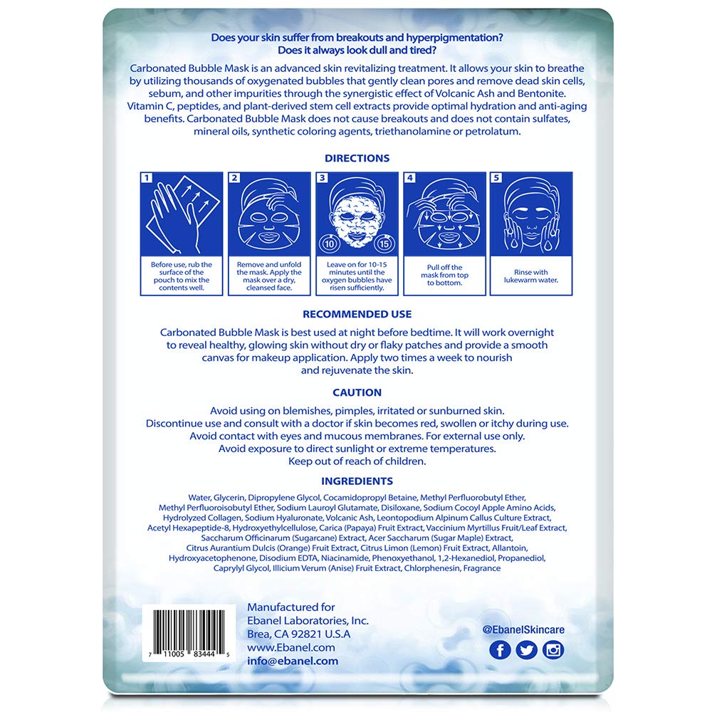 Ebanel 10 Pack Carbonated Bubble Clay Mask, Deep Cleansing Face Mask, Volcanic Ash and Bentonite Clay Masks with Collagen Peptides, Vitamin C, Hyaluronic Acid, Niacinamide
