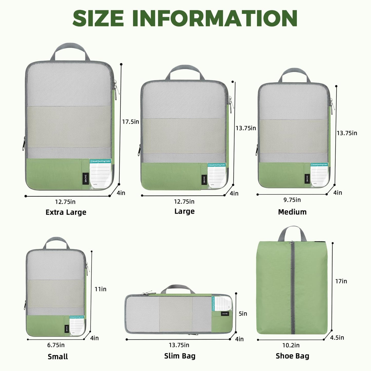 BAGAIL 6 Set/4 Set Lightweight Compression Packing Cubes for Travel, Anti-Tearing Expandable Organizer Bags for Suitcase(6 Set, Matcha Green)