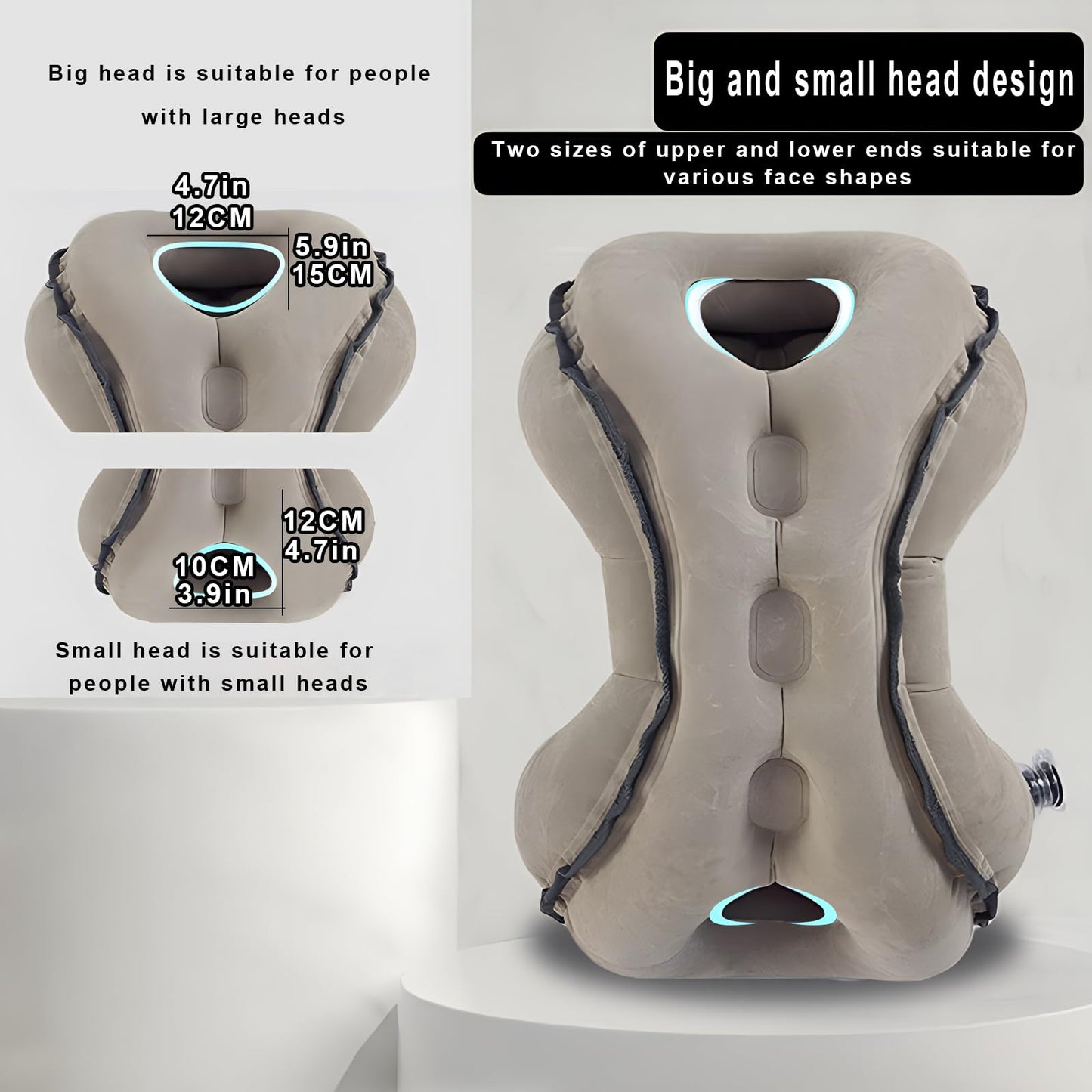 Inflatable Travel Pillow | Airplane Neck Pillow & Portable Inflatable Neck Support - Multifunctional for Flights, Cars, Office Use, with Eye Mask & Earplugs (Grey)