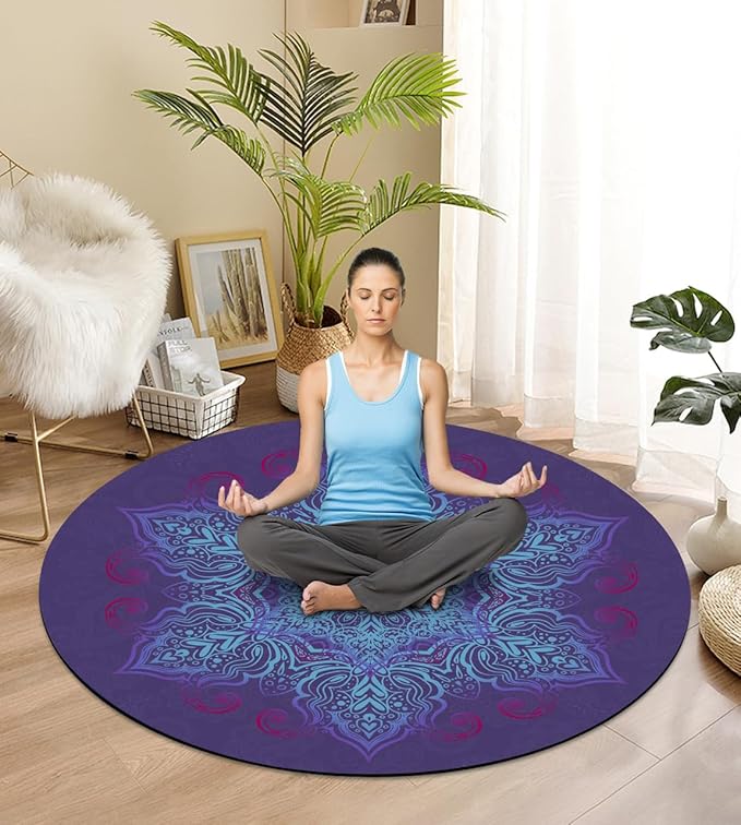 Round Meditation Pilates Yoga Mat Luxury Suede Large Yoga Mat Natural Rubber Non-Slip Base is ery Suitable for Meditation, Stretching, Yoga Environmental Protection, Fitness Exercise, Home and Outdoor. 140CM Diameter