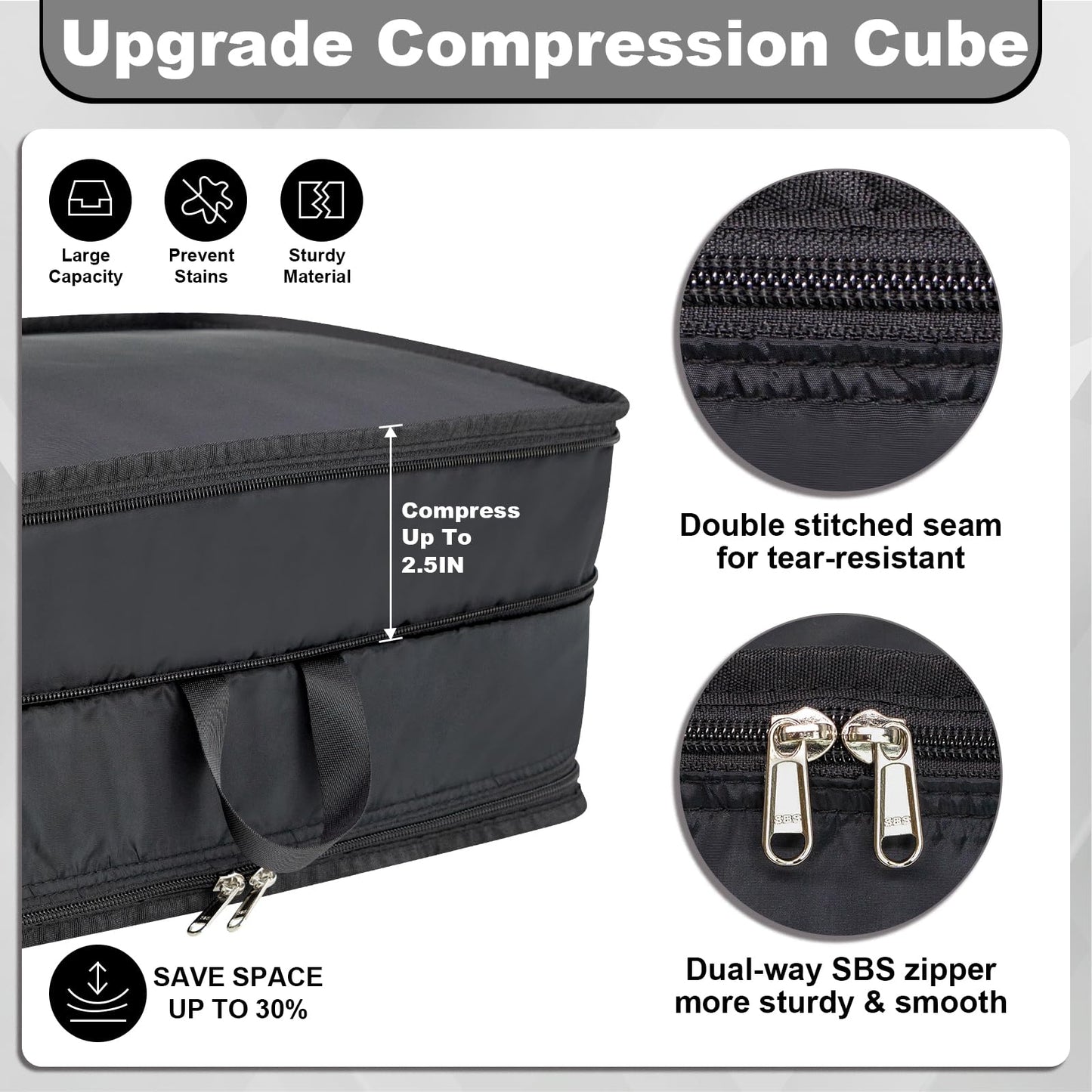 Extra Large Compression Packing Cubes for Travel Essentials, 2 Pack Expandable Travel Cubes for Packing Bags Suitcase Organizer, Black