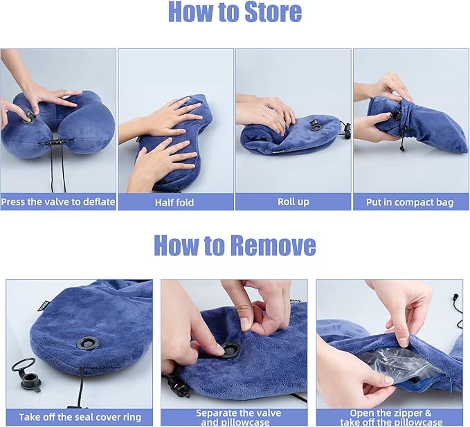 urophylla Inflatable Travel Neck Pillow for Airplanes, Super Soft Velvet Neck Support, Adjustable Firmness, Blow Up Plane Pillow for Long Flights, Road Trips, Travel Essentials with Eye Mask, Earplug