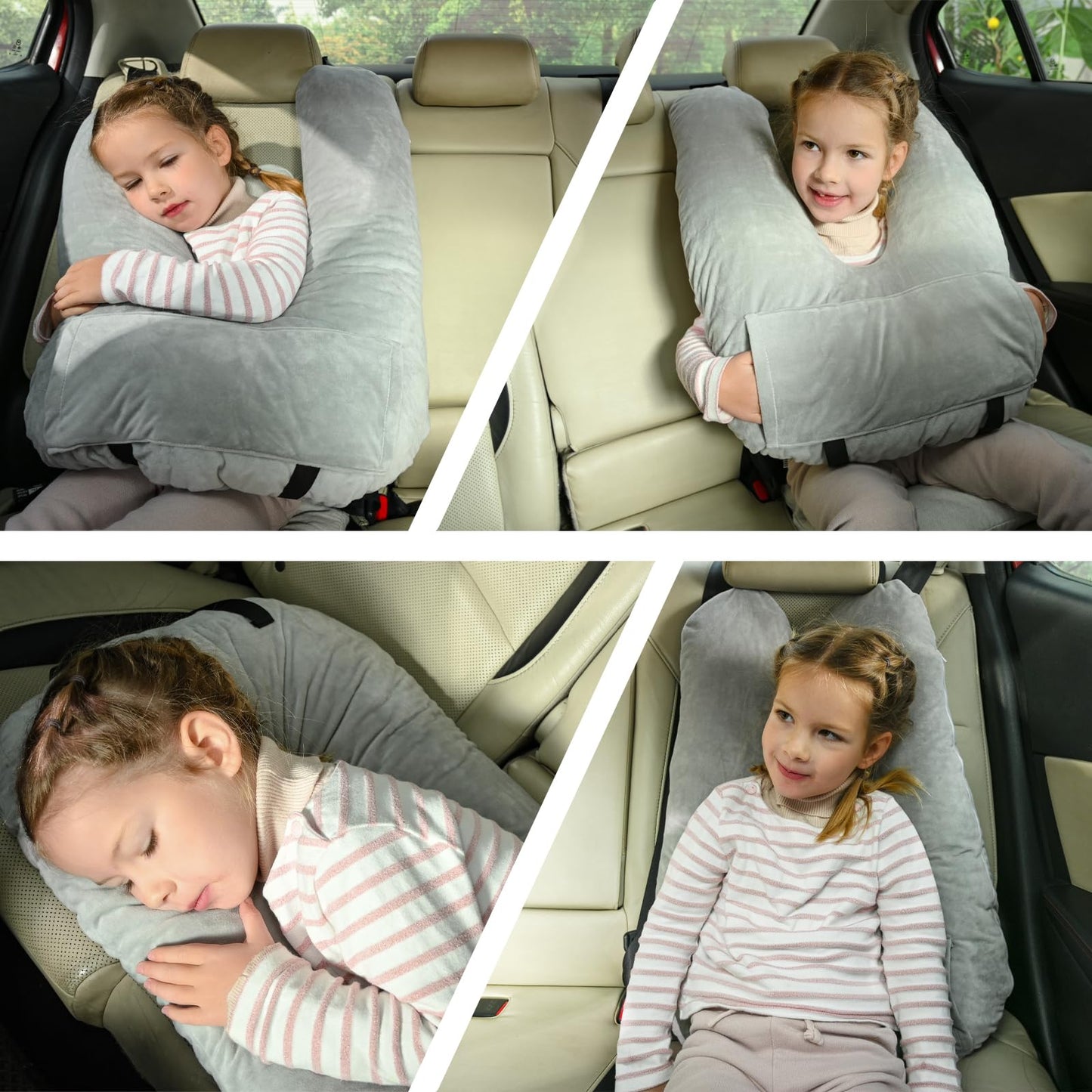 MOAOO Travel Pillow Car Pillow for Kids, Car Sleeping Pillow for Adults and Kids Support Head and Neck on Road Trips Gray