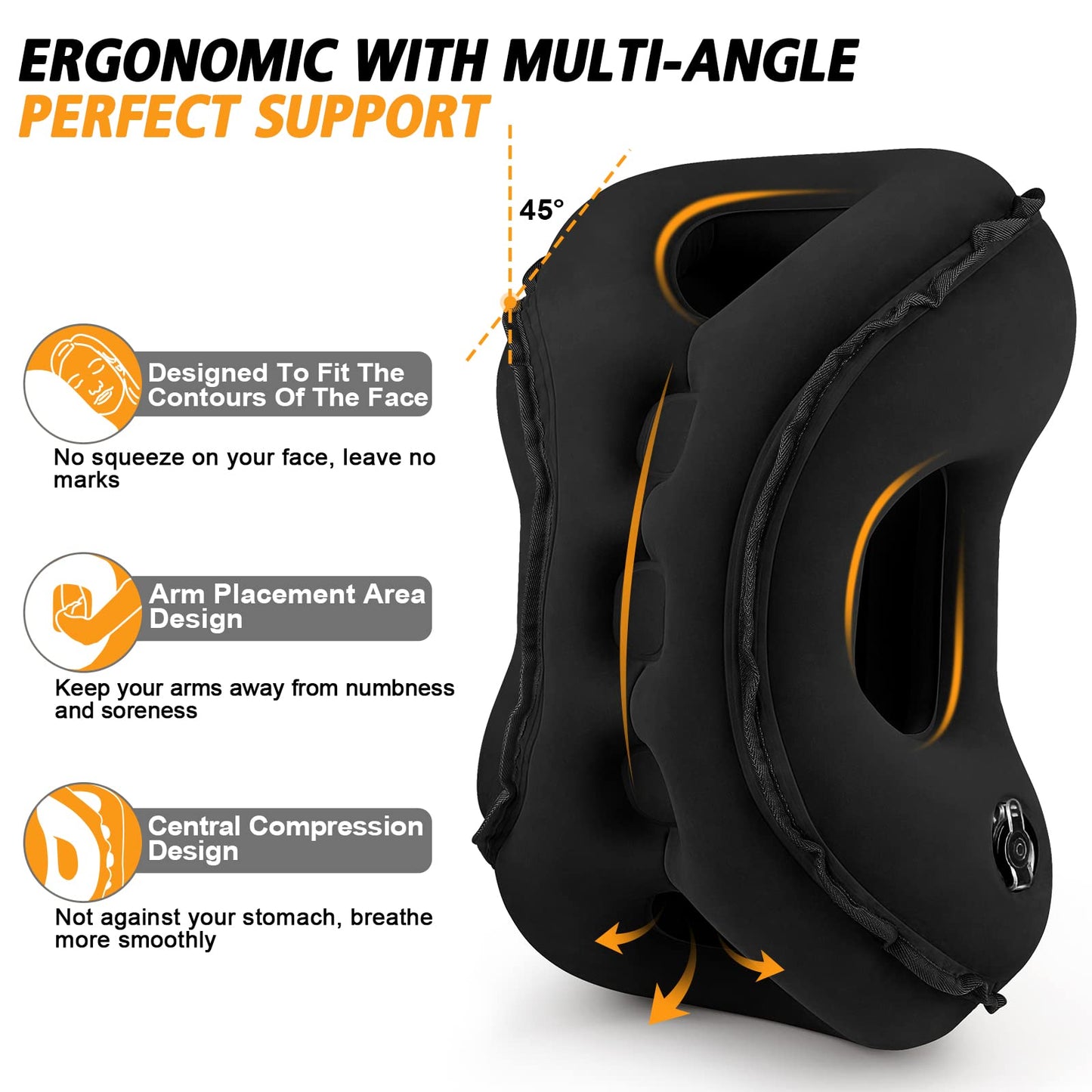 Inflatable Travel Pillow,Multifunction Travel Neck Pillow for Airplane to Avoid Neck and Shoulder Pain,Support Head,Neck,Used for Sleeping Rest, Airplane and Home Use,with Eye Mask, Earplugs, Black
