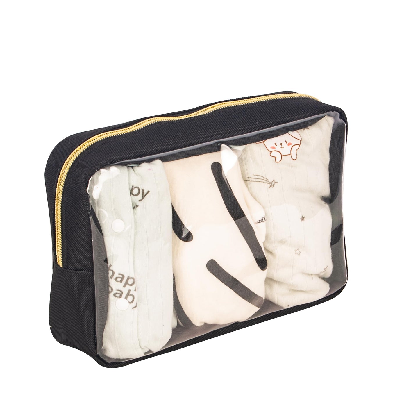 Remobia Hicol TSA Approved 5-Piece Diaper Bag Organizer Pouch Set Clear Waterproof TPU Kids Toiletry Storage Set Travel Packing Clutch Cube Bags for Baby Nursing(Black)