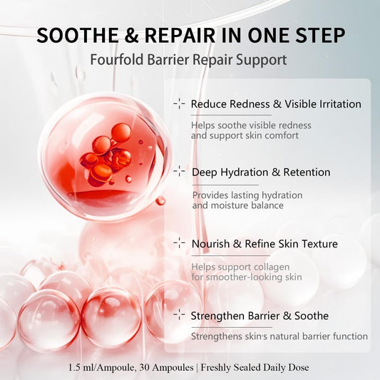 BACHERI Vitamin B Amino Acid Barrier Support Facial Serum – Preservative-Free Ampoule with Hyaluronic Acid, Vitamin B12 B2 – for All Skin Types, Especially Sensitive, Dry or Fragile Skin - 30 x 1.5ml