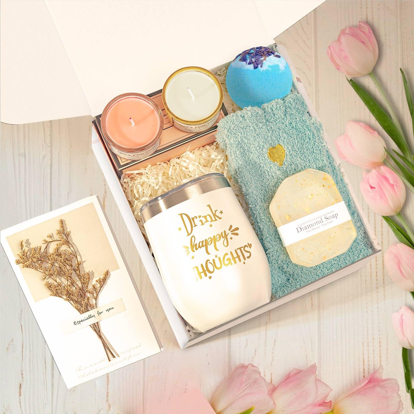 Birthday Gifts for Women Gif Ideas Best Friend-Relaxing Spa Gift Box Basket for Her, Mom, Female Friends,Get Well Soon Self Care Gift for Wome,Unique Gifts for Women Who Have Everything (White)